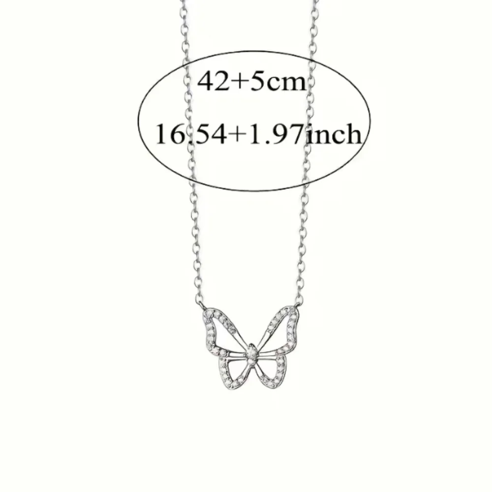NEW Rhinestone Butterfly Pendant Necklace silver